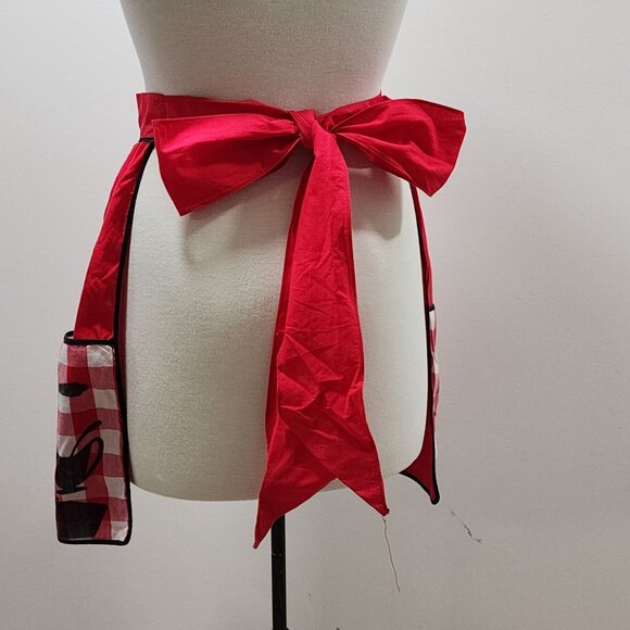 Kay Shannon Apron Red White Check Black Tea Coffee Pot Hand Made Vintage - Picture 3 of 6